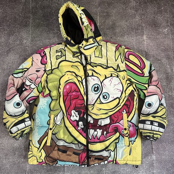 Men's Members Only X Nickelodeon Spongebob All Over Print Puffer Jacket Sz XL - Picture 1 of 4